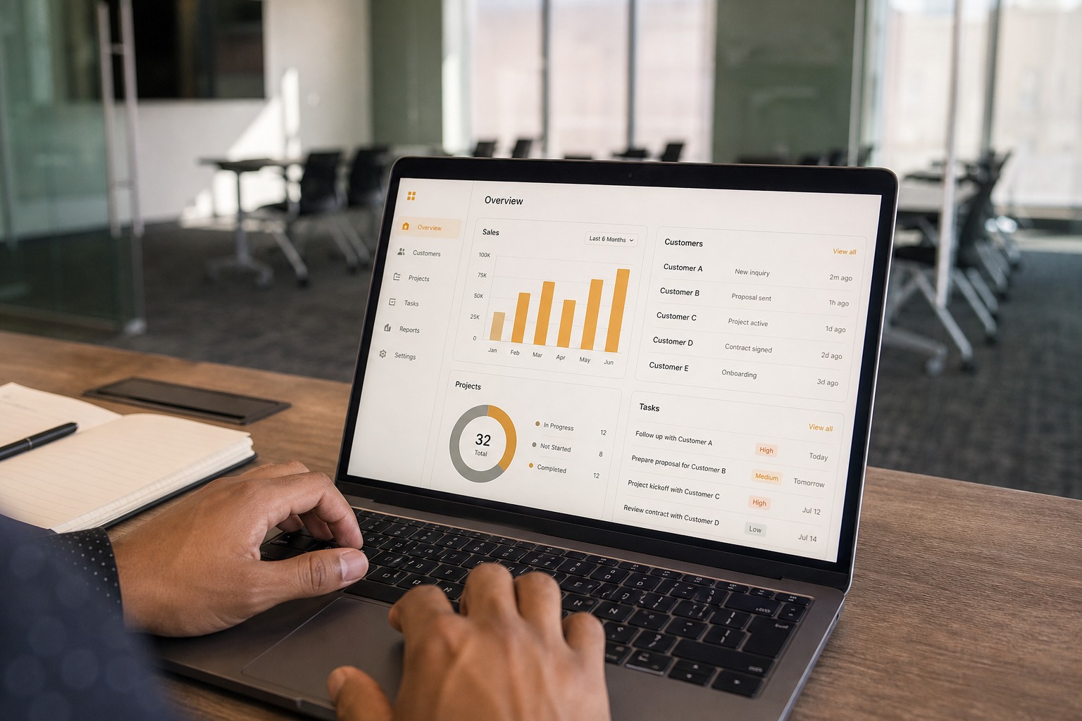 A laptop screen showing an internal business dashboard built for a Southeast Missouri organization