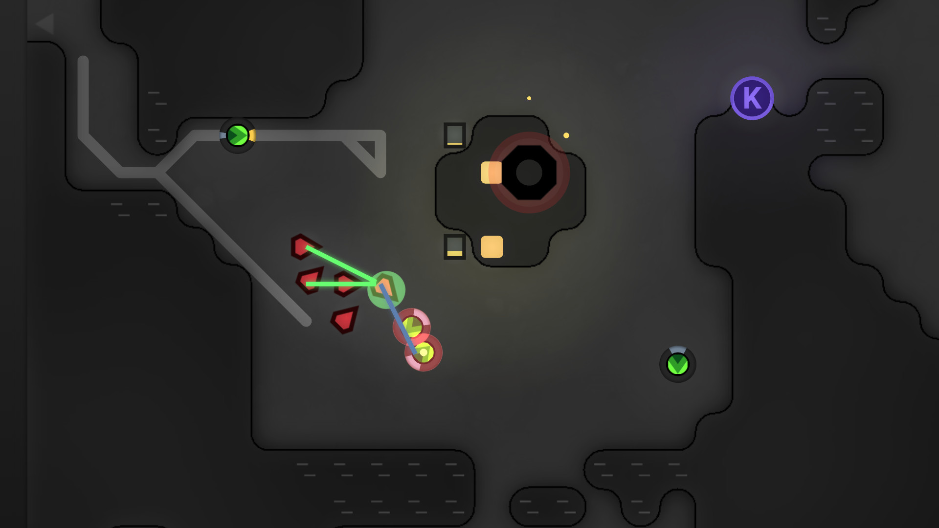 Screeps room showing a student-built colony system
