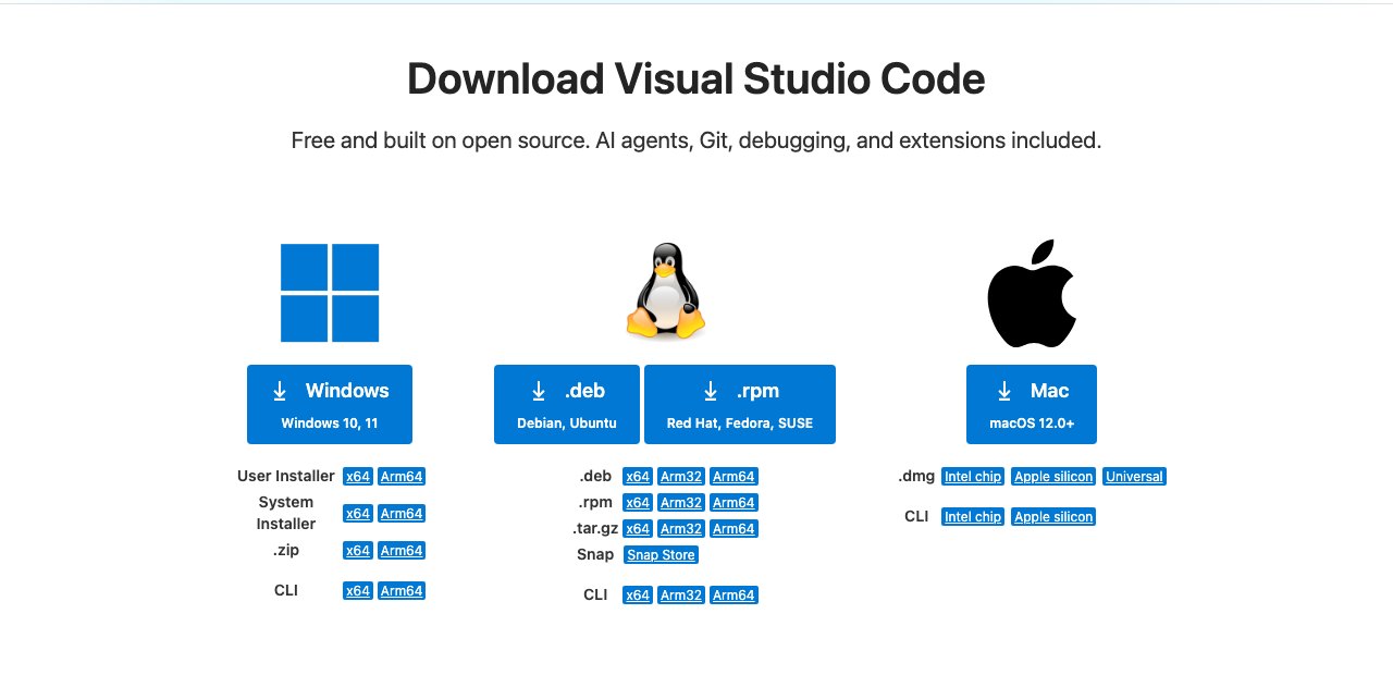 The official VS Code download page, showing Windows, macOS, and Linux options